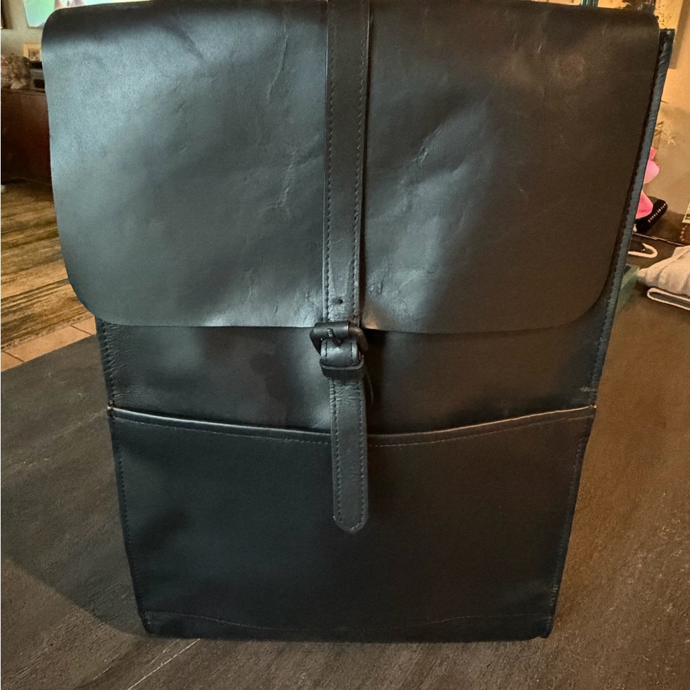 Top Man Black Leather Men's Backpack